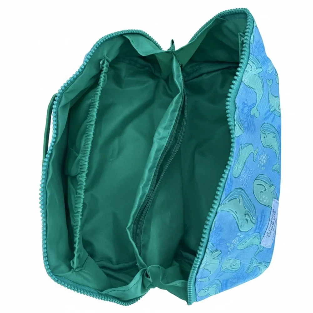 Simply Southern Whale Cosmo Bag Lay Flat Cosmetic Makeup Case Blue Green Travel